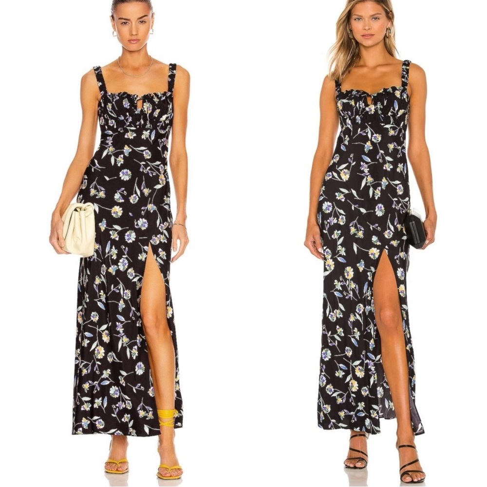 NICHOLAS Womens Nina Black Danbury Floral Print Satin Maxi Dress US 0 New NWT
